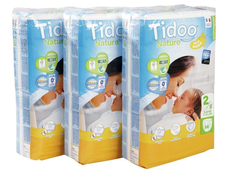 COUCHES JETABLES ÉCOLOGIQUES Tidoo 3 PACKS Taille 2 - 3/6 kg