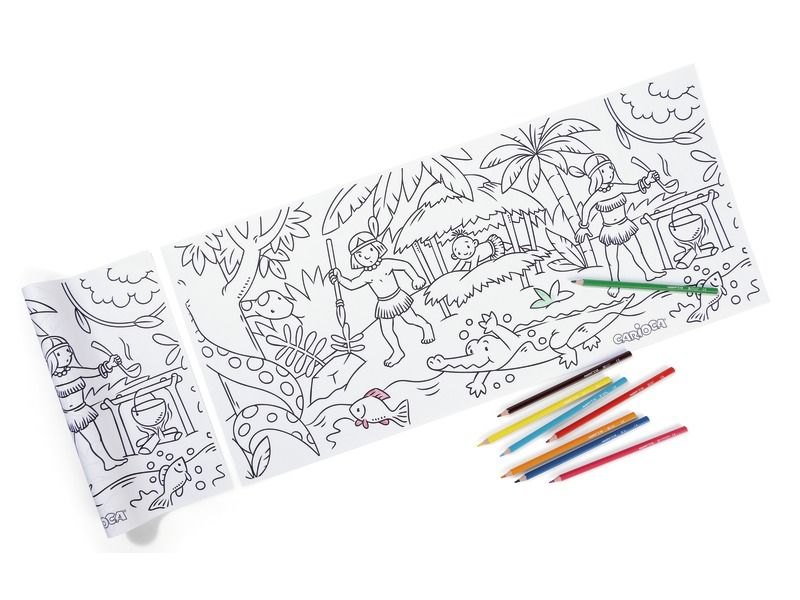 ADHESIVE COLOUR-IN FRESCO Deep in the jungle + 8 pencils
