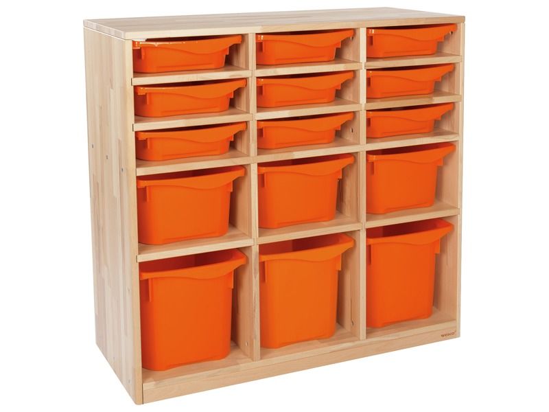 SOLID WOODEN UNIT 15 containers – 12 shelves