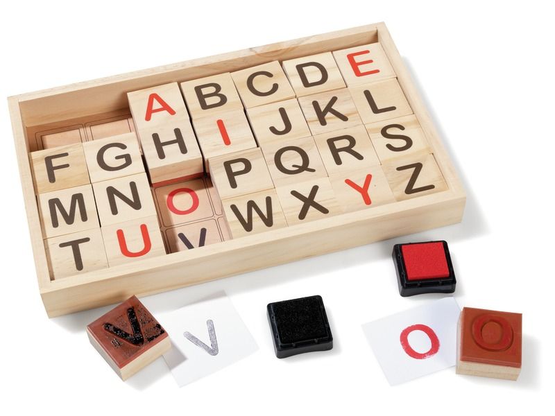 26 Tampons lettres alphabet 2 cm. Cubes en bois caoutchouc décorations