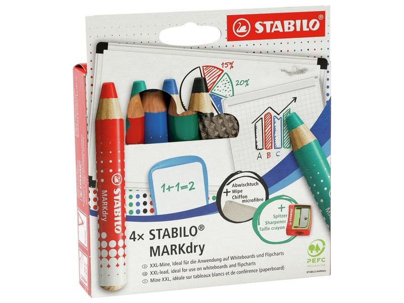 MARKdry DRY-WIPE COLOURING PENCILS WITH EXTRA-WIDE LEADS x6