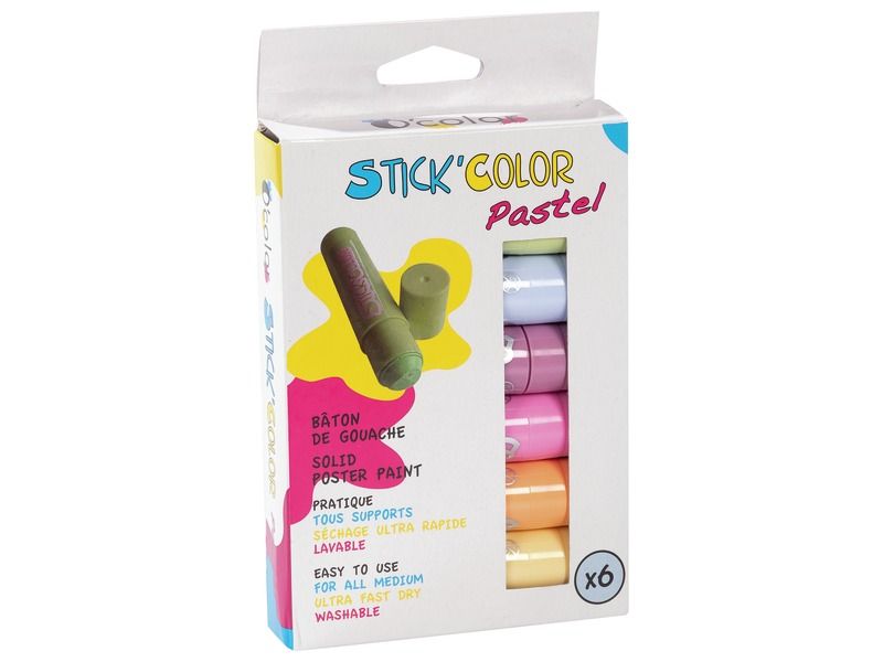 GOUACHE STICKS x 6 pastel colours.