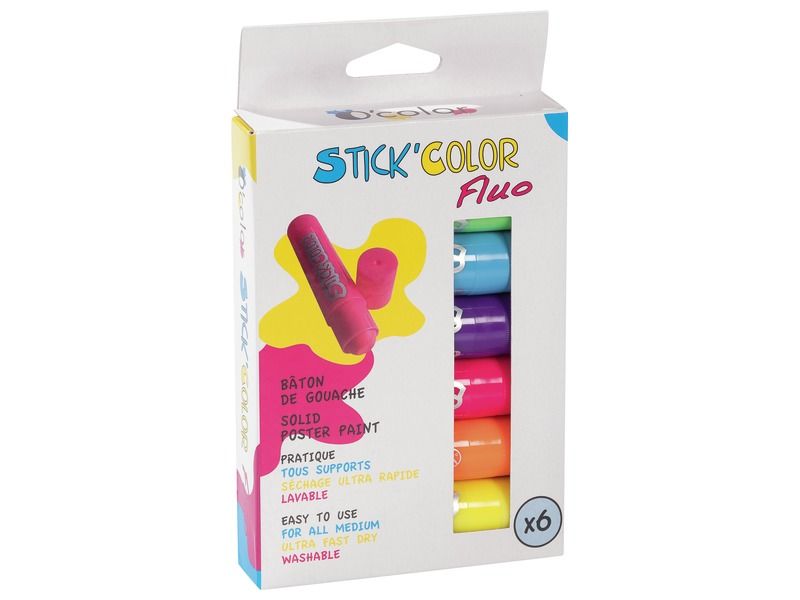 GOUACHE EN STICK x 6 couleurs fluos