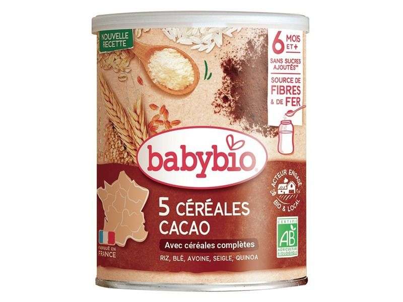 5 Céréales Cacao Riz, Blé, Avoine, Seigle, Quinoa - 220 g