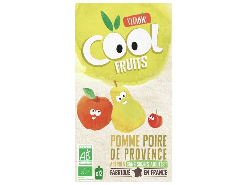 GOURDE DE FRUIT BIO Pomme, poire et acérola - 12 x 90 g