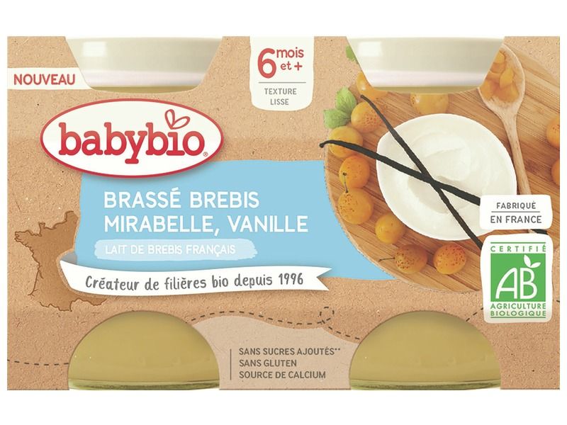 PETITS POTS BIO Brassé lait de brebis, mirabelle et vanille - 2 x 130...