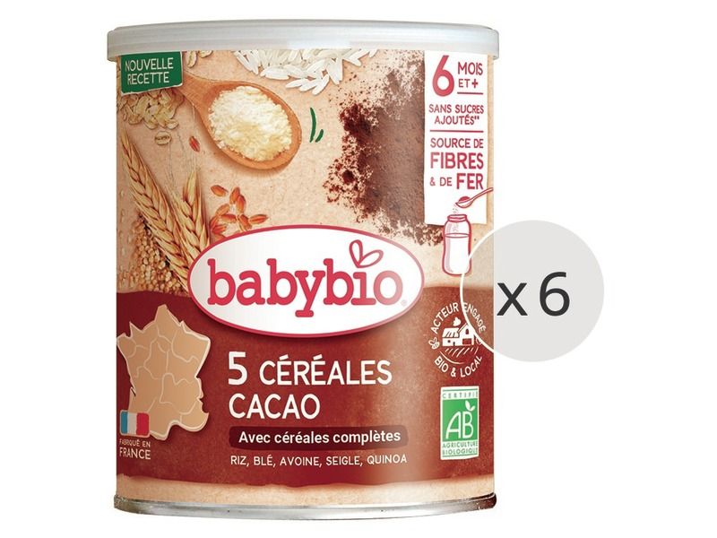 MAXI LOT 5 Céréales Cacao Riz, Blé, Avoine, Seigle, Quinoa - 6 x 220 g