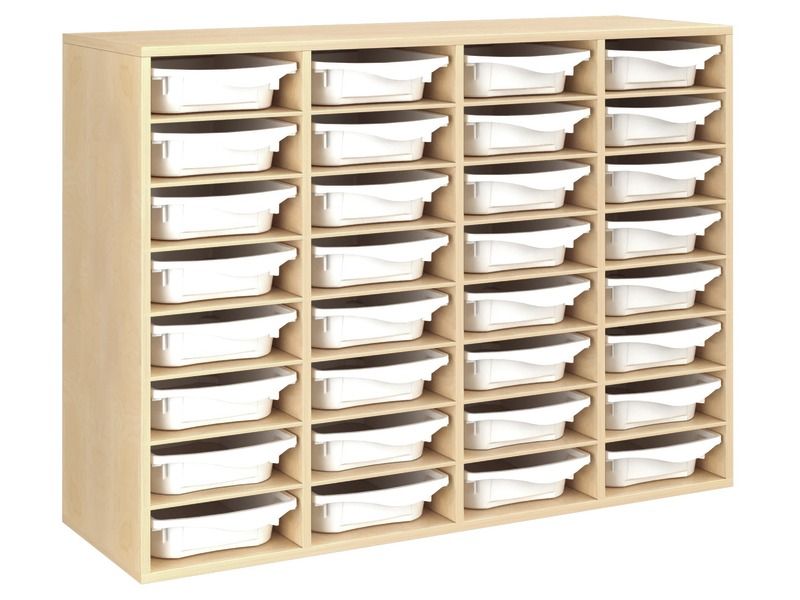 MEUBLE MÉLAMINÉ H: 102 cm - L: 139 cm 32 bacs - 28 étagères