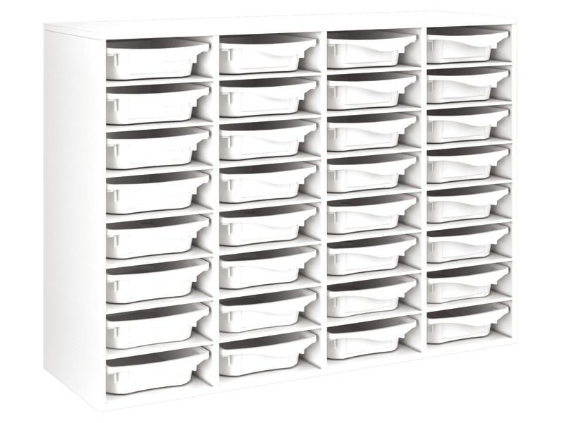 MEUBLE MÉLAMINÉ H: 102 cm - L: 139 cm 32 bacs - 28 étagères