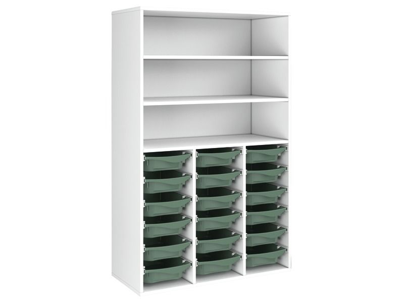 MEUBLE MÉLAMINÉ H: 162 cm - L: 105 cm 18 bacs sur rails - 3 étagères