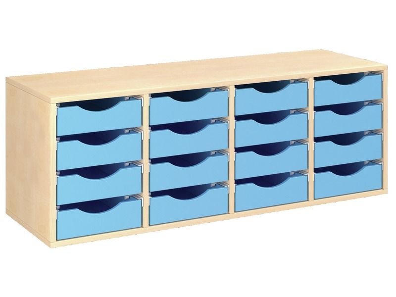 MEUBLE MÉLAMINÉ H: 51 cm - L: 139 cm 16 bacs sur rails
