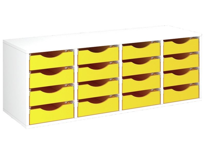 MEUBLE MÉLAMINÉ H: 51 cm - L: 139 cm 16 bacs sur rails