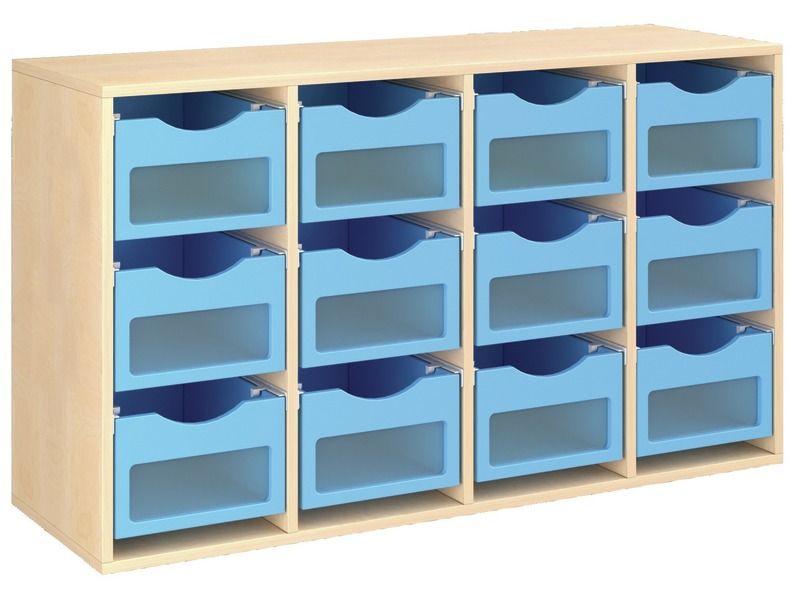 MEUBLE MÉLAMINÉ H: 81 cm - L: 139 cm 12 bacs sur rails