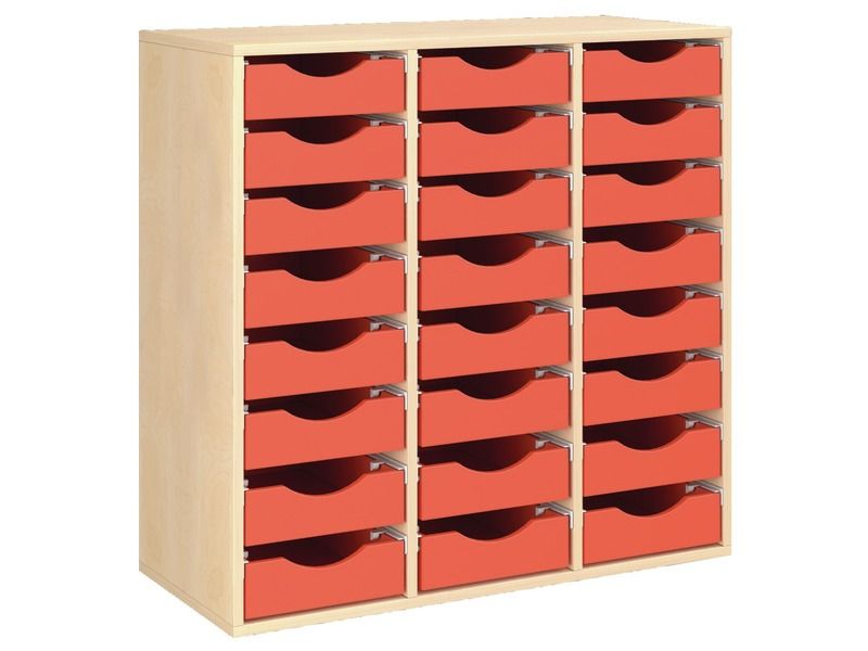 MEUBLE MÉLAMINÉ H: 102 cm - L: 105 cm 24 bacs bois sur rails