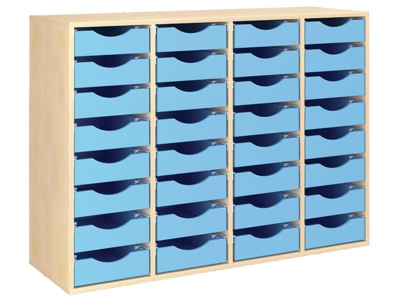 MEUBLE MÉLAMINÉ H: 102 cm - L: 139 cm 32 bacs bois sur rails