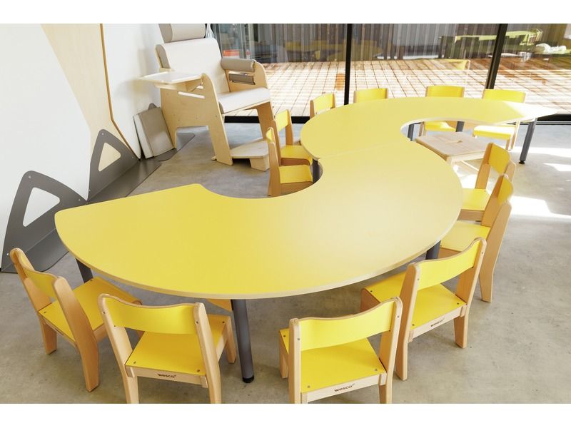 TABLE PLATEAU STRATIFIÉ - PIÉTEMENT MÉTAL GRIS - Demi-cercle 180x90 cm