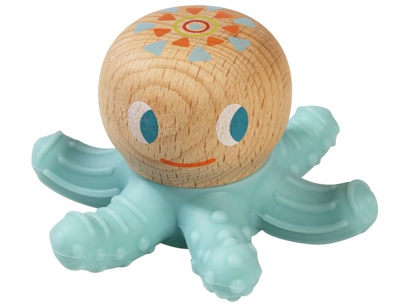 Wood and silicone TEETHING RATTLE Octopus