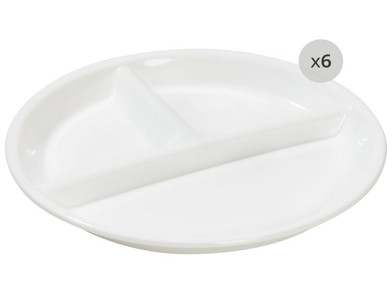 WHITE TEMPERED GLASS TABLEWARE Plate with 3 compartments