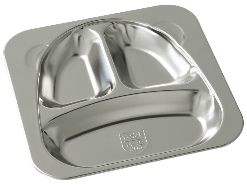 STAINLESS STEEL TABLEWARE Tray with 3 compartments - Wide rims