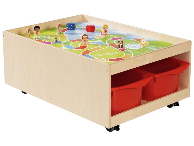 TABLE D'ACTIVITÉS MOBILE Babi Up avec 4 bacs + tapis de jeu "Parcours" + dés...