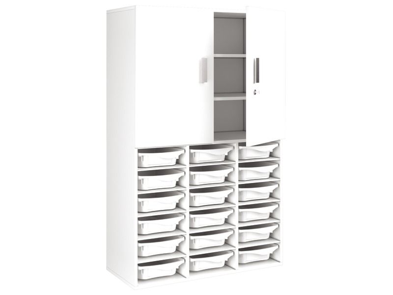 GELAMINEERD MEUBEL H: 162 cm - L: 105 cm Hoge deuren 18 bakken - 18 legplanken