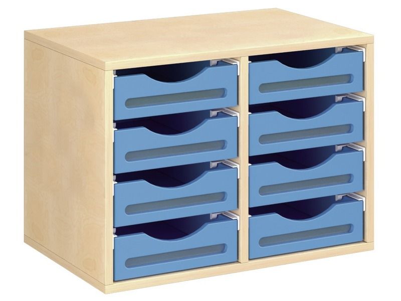 MEUBLE MÉLAMINÉ H: 51 cm - L: 70,5 cm 8 bacs bois sur rails