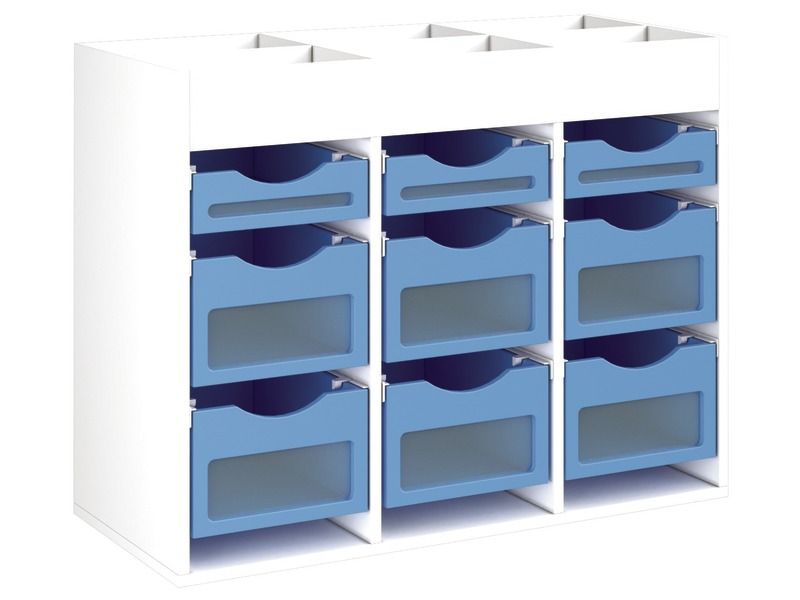 MEUBLE MÉLAMINÉ H: 81 cm - L: 105 cm 9 bacs bois sur rails