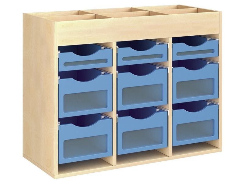 MEUBLE MÉLAMINÉ H: 81 cm - L: 105 cm 9 bacs bois sur rails