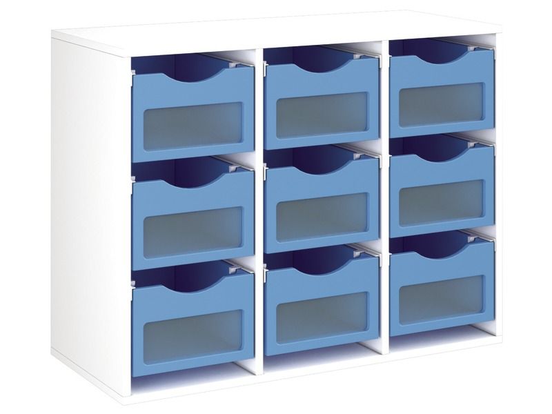 MEUBLE MÉLAMINÉ H: 81 cm - L: 105 cm 9 bacs bois sur rails