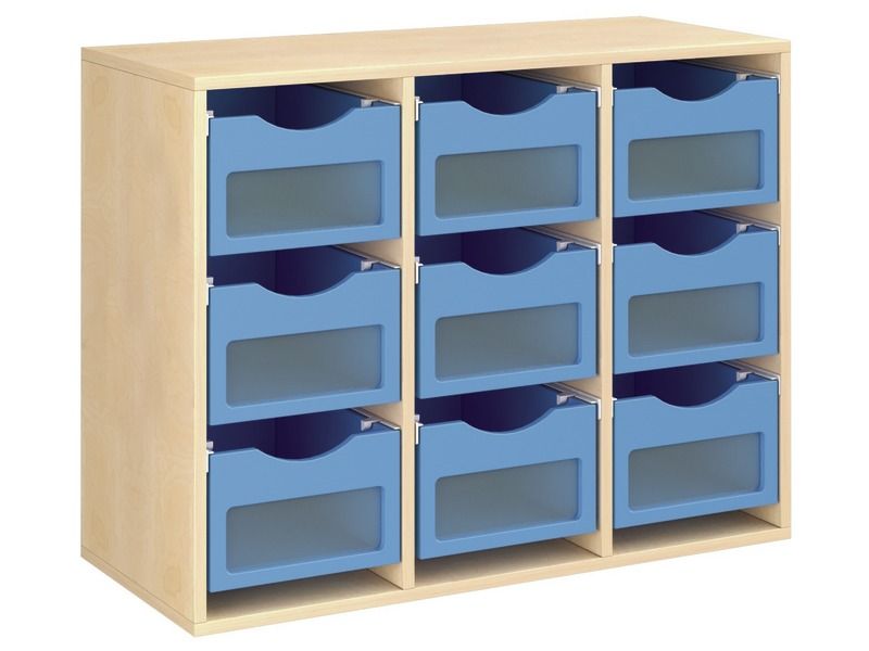 MEUBLE MÉLAMINÉ H: 81 cm - L: 105 cm 9 bacs bois sur rails