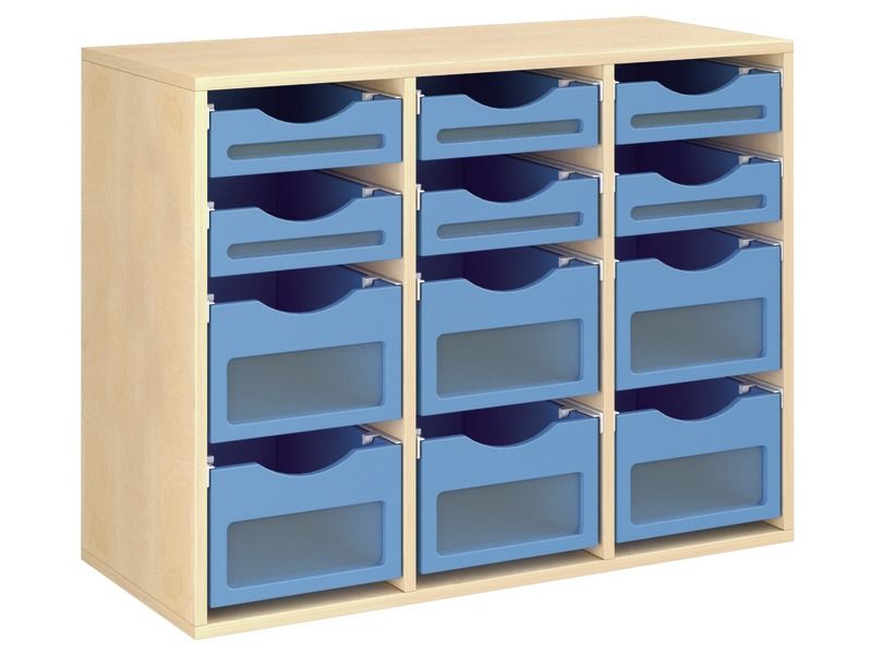 MEUBLE MÉLAMINÉ H: 81 cm - L: 105 cm 12 bacs bois sur rails