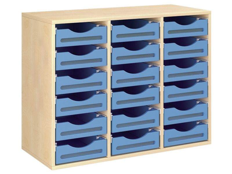 GEMELAMINEERD MEUBEL H: 81 cm - L: 105 cm 18 houten bakken op rails