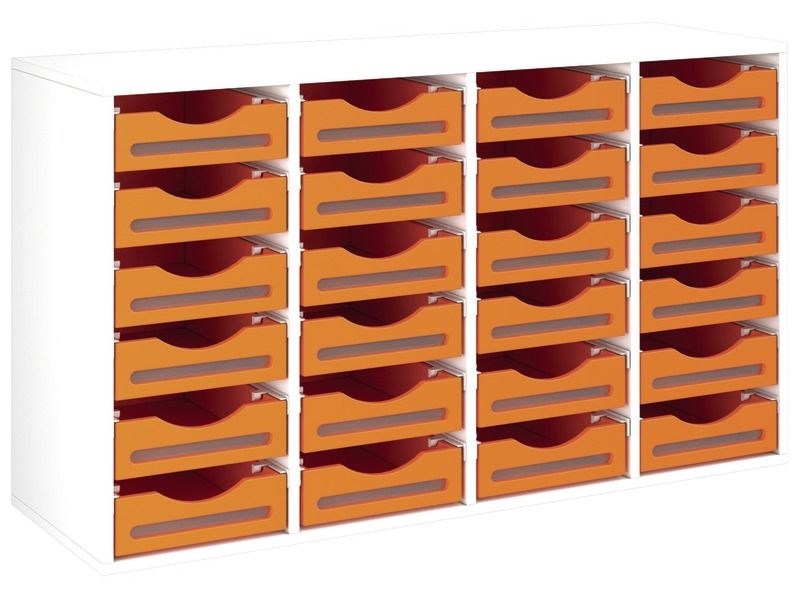 MELAMINE CABINET H: 81 cm - L: 139 cm 24 wooden trays on rails