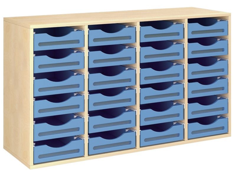 MEUBLE MÉLAMINÉ H: 81 cm - L: 139 cm 24 bacs bois sur rails