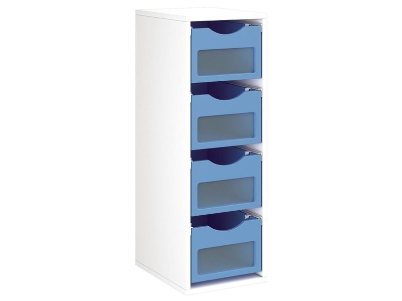 MÖBELSTÜCK MIT MELAMINBESCHICHTUNG H: 102 cm - L: 36 cm 4 Holzbehälter auf...