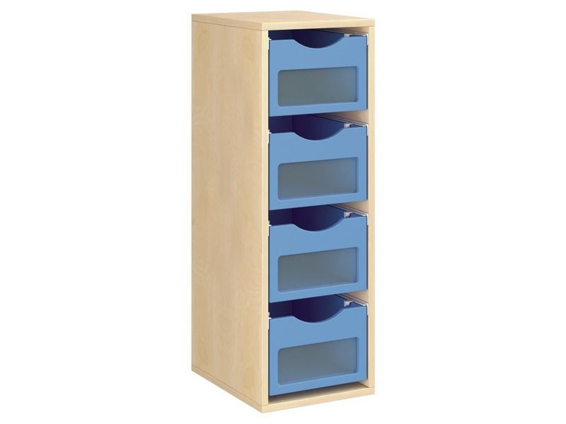GEMELAMINEERD MEUBEL H: 102 cm - L: 36 cm 4 houten bakken op rails