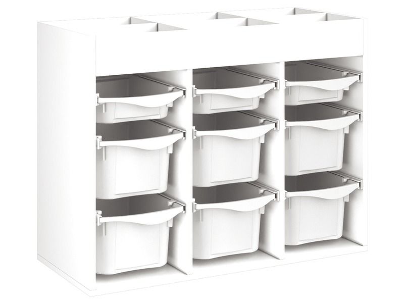 MEUBLE MÉLAMINÉ H: 81 cm - L: 105 cm 9 bacs plastique sur rails