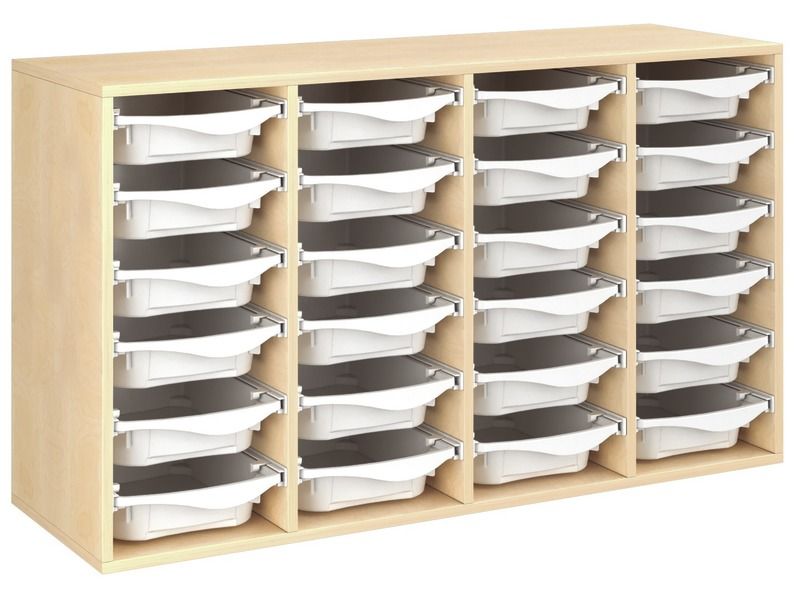 MEUBLE MÉLAMINÉ H: 81 cm - L: 139 cm 24 bacs plastique sur rails