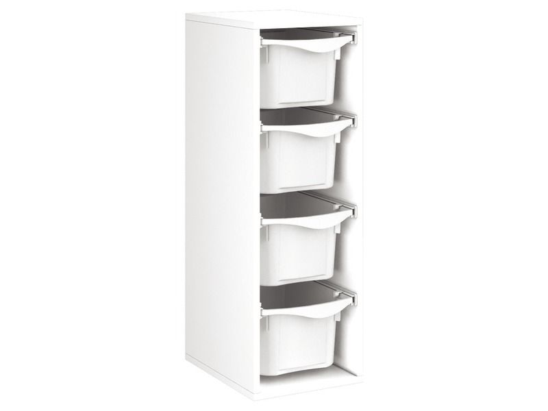 MEUBLE MÉLAMINÉ H: 102 cm - L: 36 cm 4 bacs plastique sur rails
