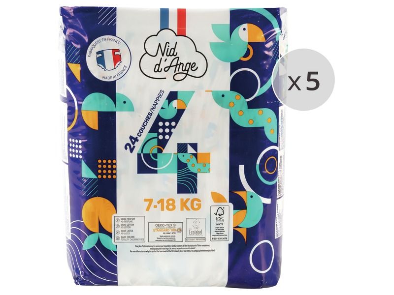 COUCHES JETABLES ÉCOLOGIQUES Nid d'ange 5 PACKS Taille 4 - 7/18 kg