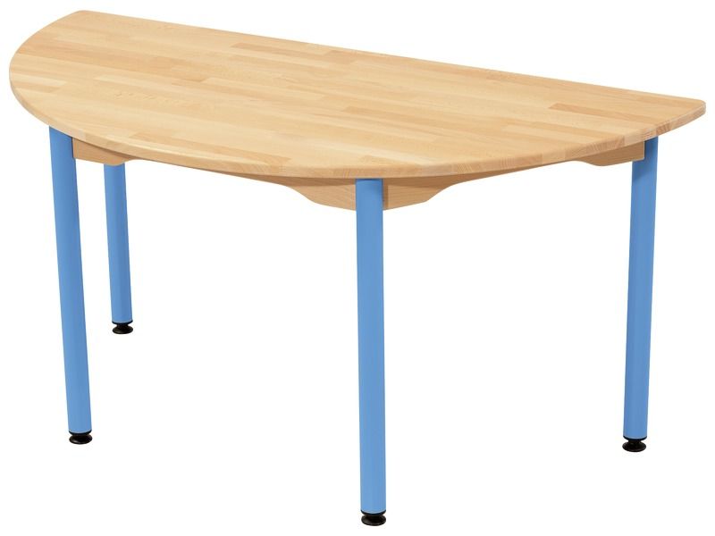 TABLE EN HÊTRE MASSIF NATURE - PIÉTEMENT MÉTAL - Demi-rond 120x60 cm