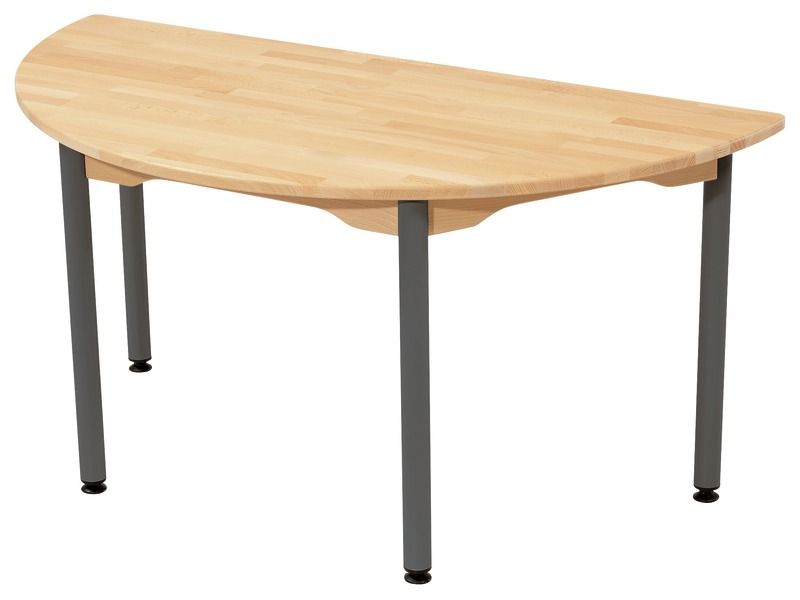 TABLE EN HÊTRE MASSIF NATURE - PIÉTEMENT MÉTAL - Demi-rond 120x60 cm