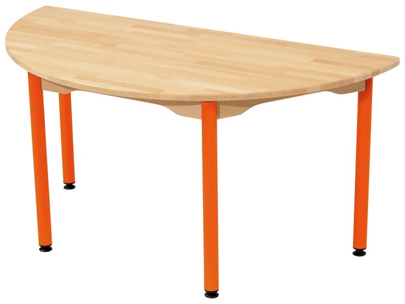 TABLE EN HÊTRE MASSIF NATURE - PIÉTEMENT MÉTAL - Demi-rond 120x60 cm