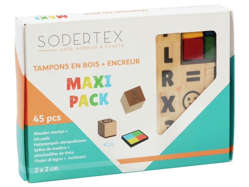 COFFRET TAMPONS EN BOIS + ENCREUR Lettres et chiffres