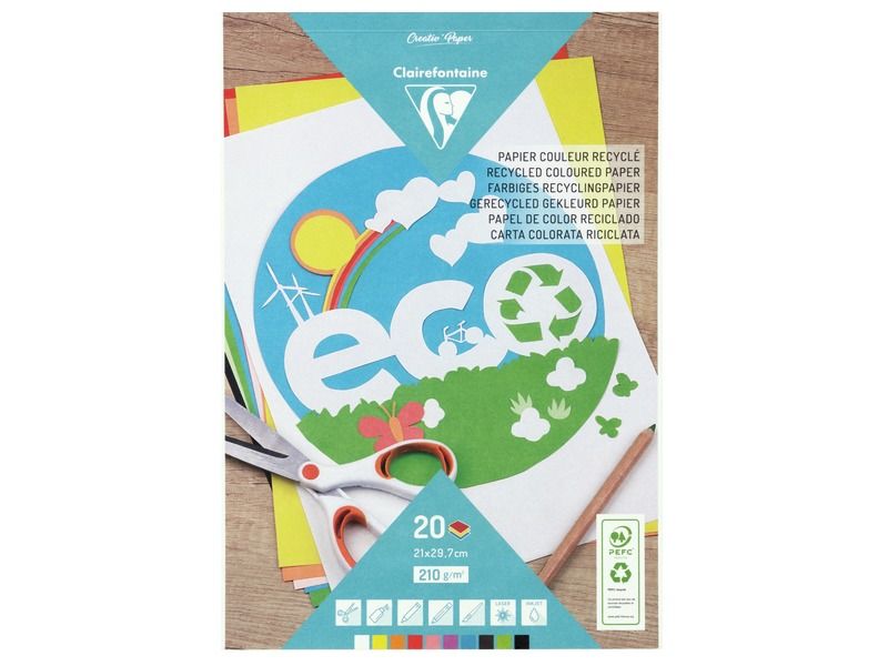 BLOCK MIT FARBIGEN RECYCLING-PAPIERBLÄTTERN 210 g