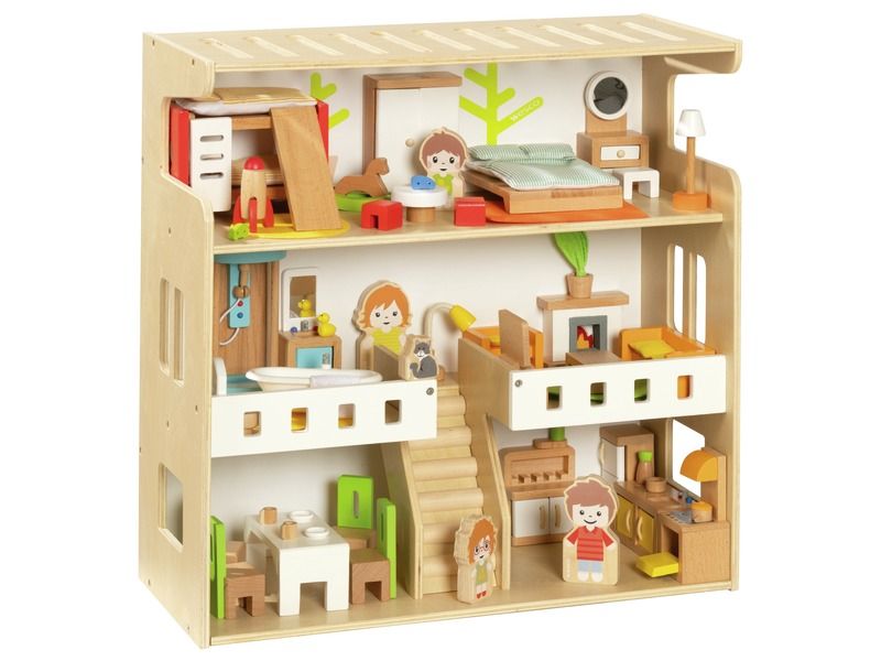 FURNISHED DOLL’S HOUSE CHEST WITH WOODEN FIGURINES