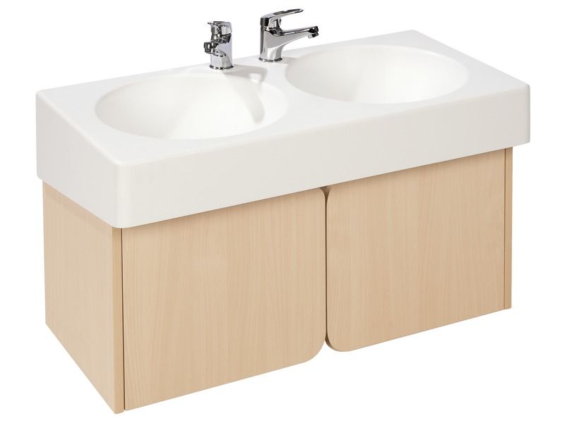DOPPELTES MÖBEL FÜR WASCHBECKEN AUS SOLIDSURFACE H: 50 cm