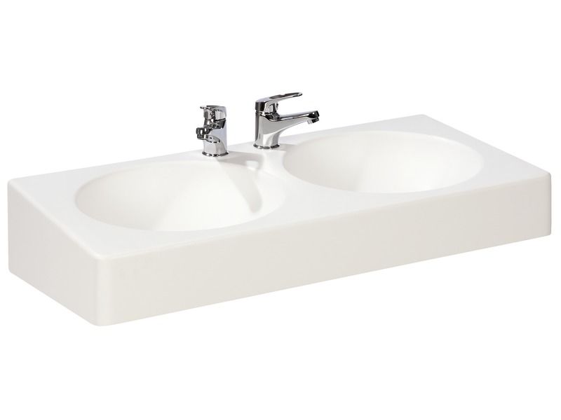 WANDWASCHBECKEN AUS SOLIDSURFACE DOPPELT