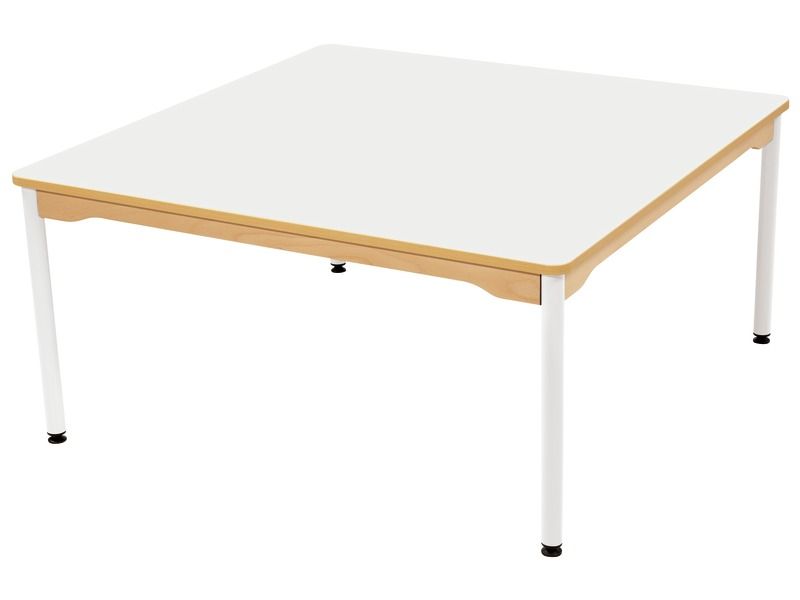 TABLE PLATEAU STRATIFIÉ - PIÉTEMENT MÉTAL BLANC - Carré 120x120 cm