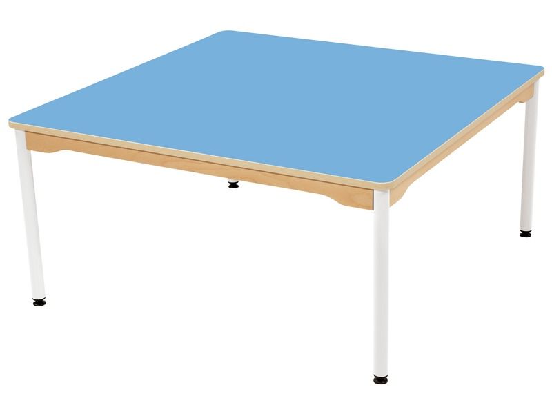 TABLE PLATEAU STRATIFIÉ - PIÉTEMENT MÉTAL BLANC - Carré 120x120 cm